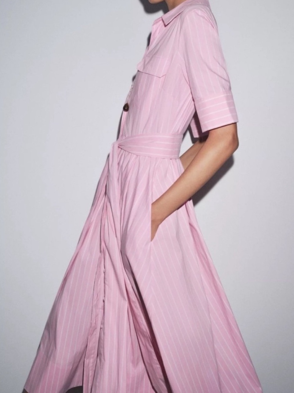 Zara Poplin Shirt Dress ZW Collection Pink Large (NWT) - Picture 8 of 11